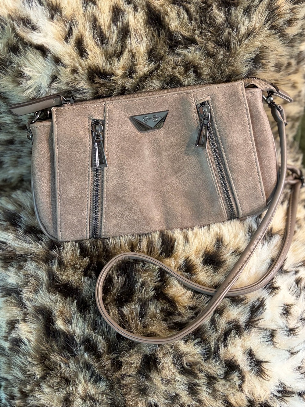 Jessica Simpson Taupe Crossbody Bag with Front Zips #1230